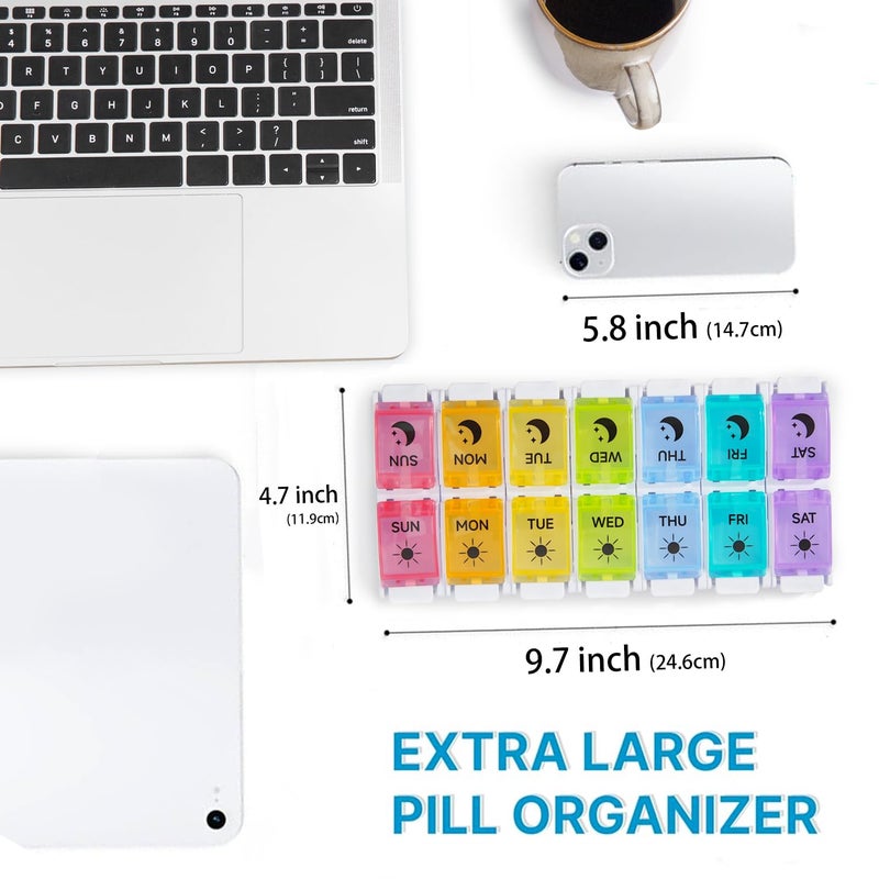DailyRest Pill Organizer 2 Times a Day, 1 Pack Day Night Pill Case, Detachable Push Button Design, Large Compartment Weekly 7 Day Pill Box, Medicine Organizer for Fish Oil/Vitamins/Supplements - Image 2