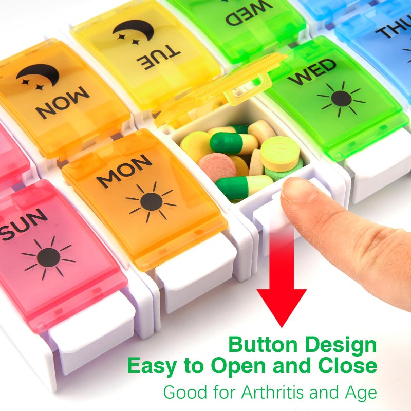 DailyRest Pill Organizer 2 Times a Day, 1 Pack Day Night Pill Case, Detachable Push Button Design, Large Compartment Weekly 7 Day Pill Box, Medicine Organizer for Fish Oil/Vitamins/Supplements - Image 4