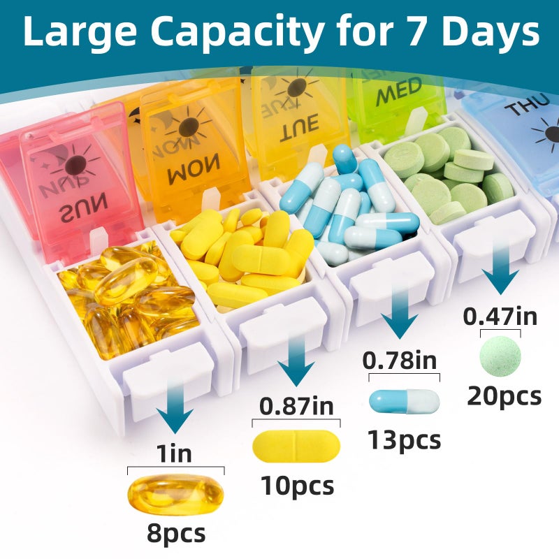 DailyRest Pill Organizer 2 Times a Day, 1 Pack Day Night Pill Case, Detachable Push Button Design, Large Compartment Weekly 7 Day Pill Box, Medicine Organizer for Fish Oil/Vitamins/Supplements - Image 3