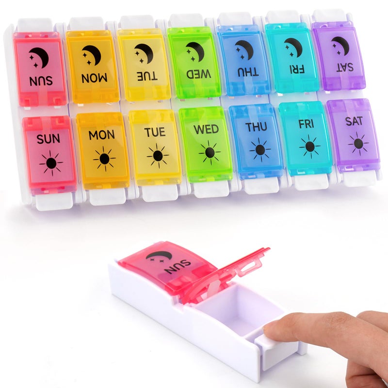 DailyRest Pill Organizer 2 Times a Day, 1 Pack Day Night Pill Case, Detachable Push Button Design, Large Compartment Weekly 7 Day Pill Box, Medicine Organizer for Fish Oil/Vitamins/Supplements - Image 1