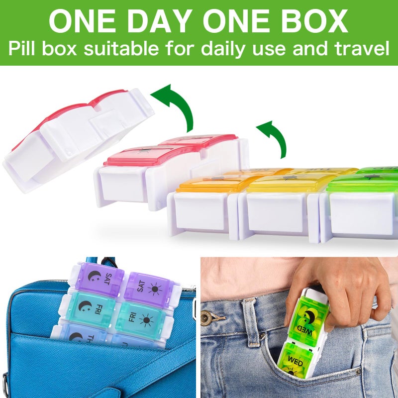DailyRest Pill Organizer 2 Times a Day, 1 Pack Day Night Pill Case, Detachable Push Button Design, Large Compartment Weekly 7 Day Pill Box, Medicine Organizer for Fish Oil/Vitamins/Supplements - Image 5