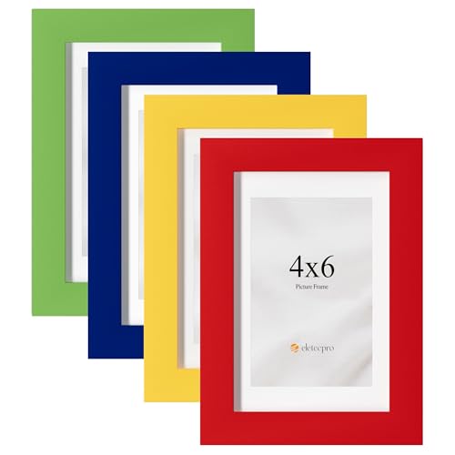 eletecpro 4x6 Picture Frames Colorful Photo Frame Set of 4 Suits 35x5 Photos with Mat or 4x6 without Mat Craft for Engineered Wood and Acrylic Cute Picture Frame Home Wall Tabletop Decor - Image 1