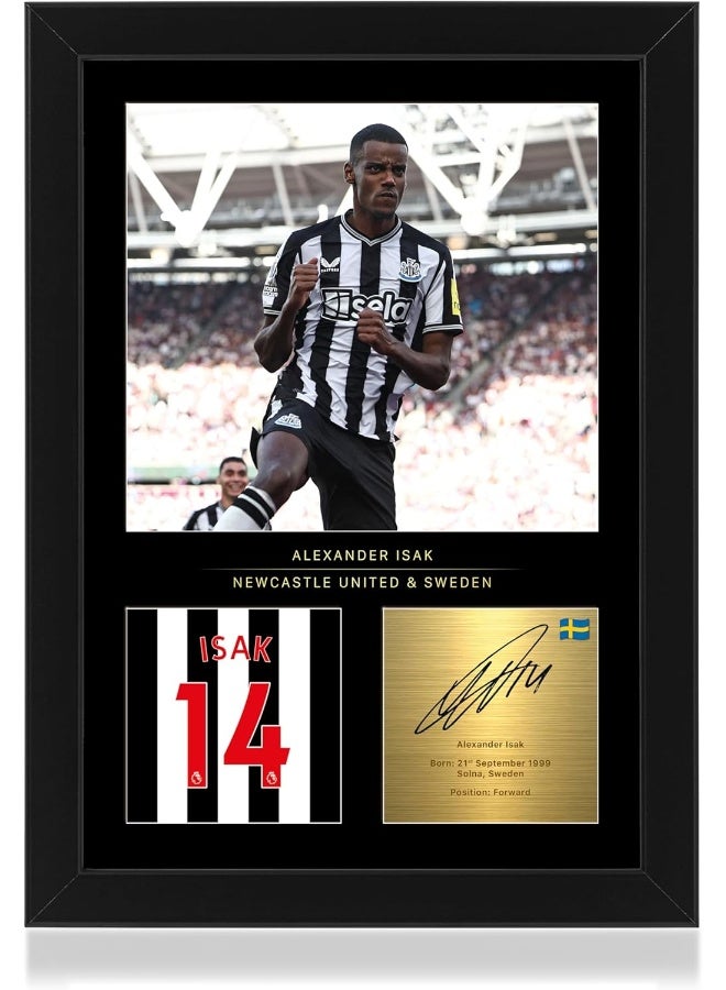 Win FC Alexander Isak A4 Framed Photo Display - Reproduced Digital Signature - Gift For Newcastle United Fans - Image 1