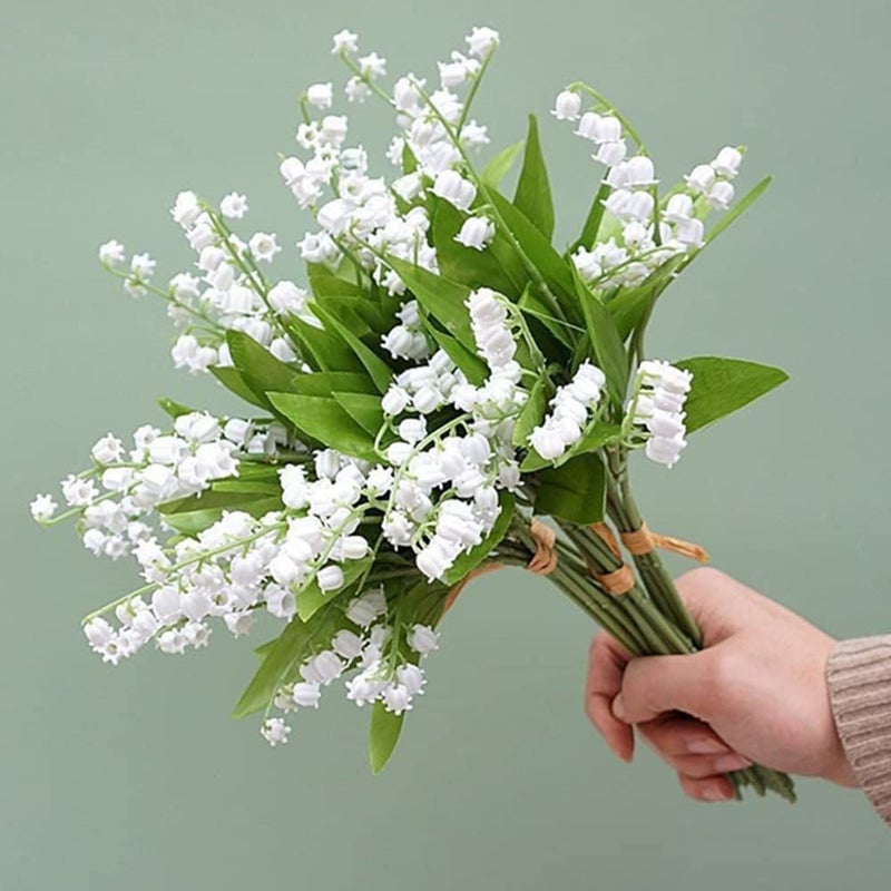 OUKEYI 12 artificial flowers of lily of the valley Lily of The Valley Plastic Flower Outdoor Bridal Wedding Bouquet for Home Garden Party Wedding Decoration White