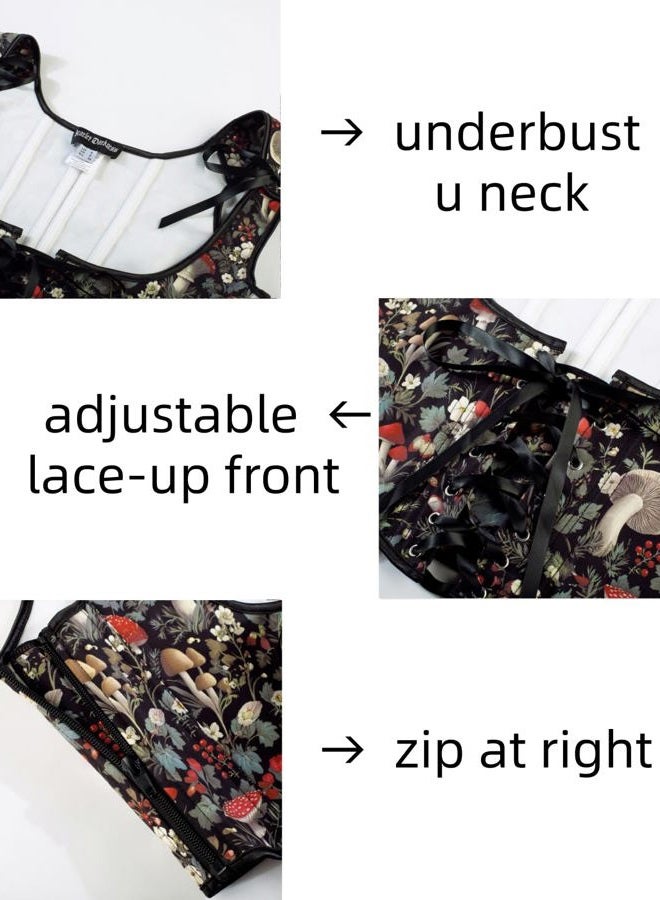 Scarlet Darkness Women's Renaissance Corset Floral Underbust Corset Tops Vintage Boned Corset, Black Green-red Floral, 14 - Image 2