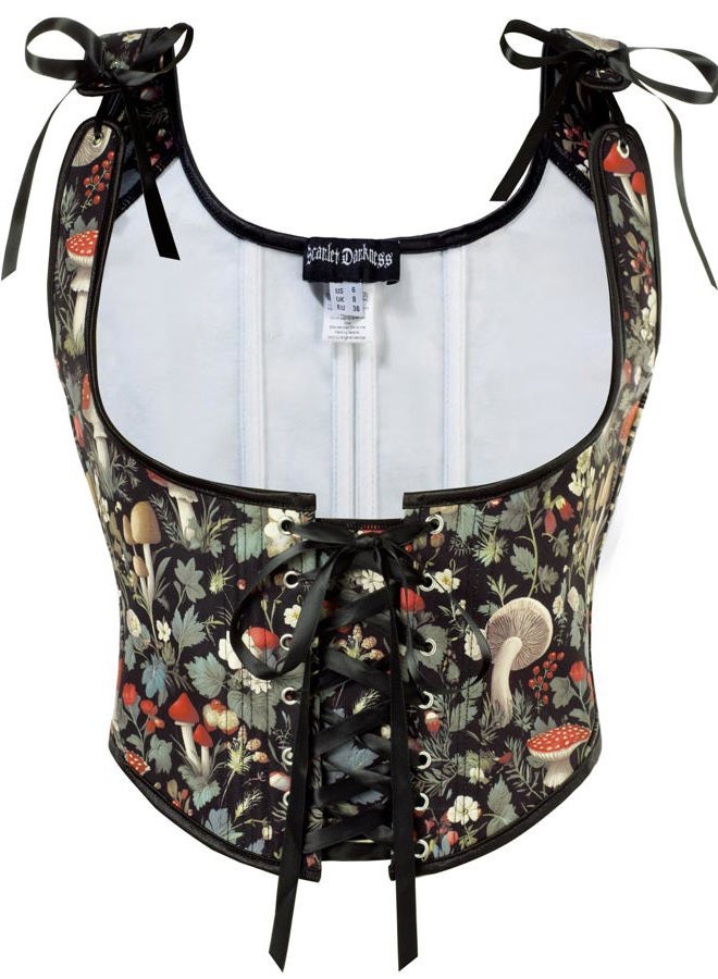 Scarlet Darkness Women's Renaissance Corset Floral Underbust Corset Tops Vintage Boned Corset, Black Green-red Floral, 14 - Image 1