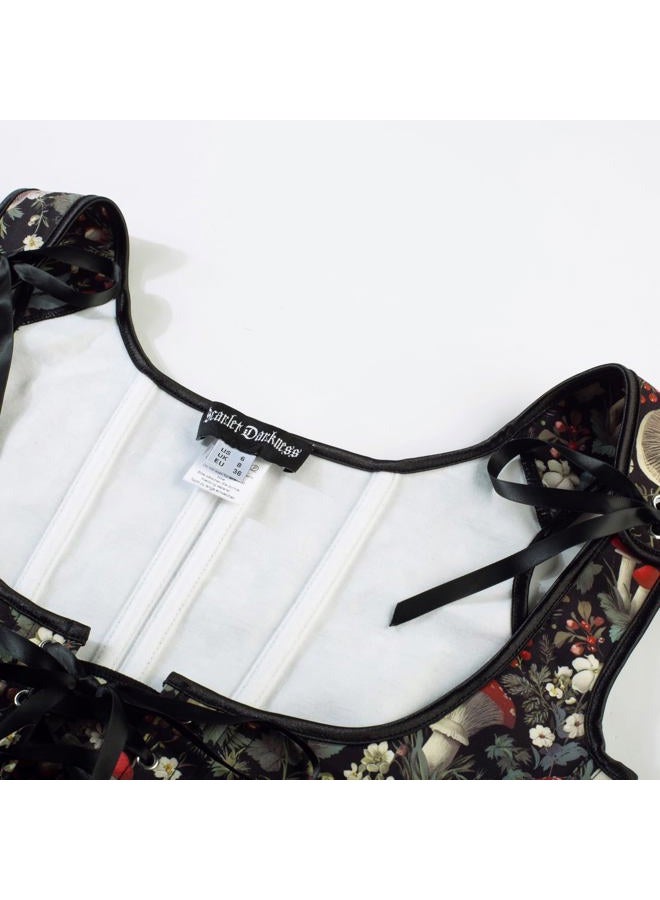 Scarlet Darkness Women's Renaissance Corset Floral Underbust Corset Tops Vintage Boned Corset, Black Green-red Floral, 14 - Image 3