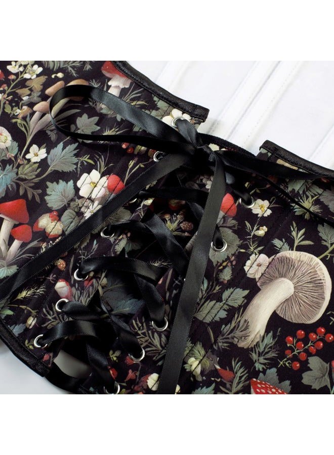 Scarlet Darkness Women's Renaissance Corset Floral Underbust Corset Tops Vintage Boned Corset, Black Green-red Floral, 14 - Image 4