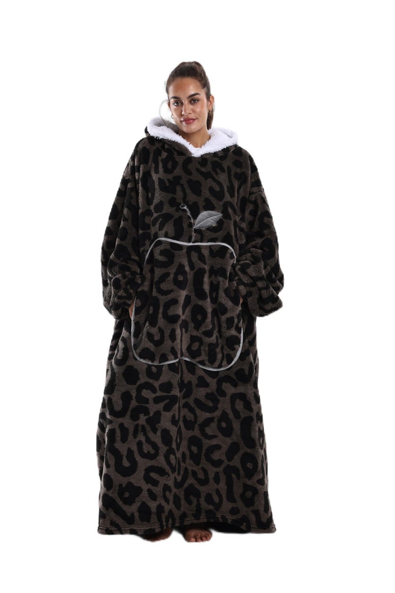 Capecage Wearable Blanket, Long Blanket Hoodie as Gifts for Women Men, Long Hooded Blanket for Men Women Blanket Hoodies (Brown Leopard Print) - Image 1