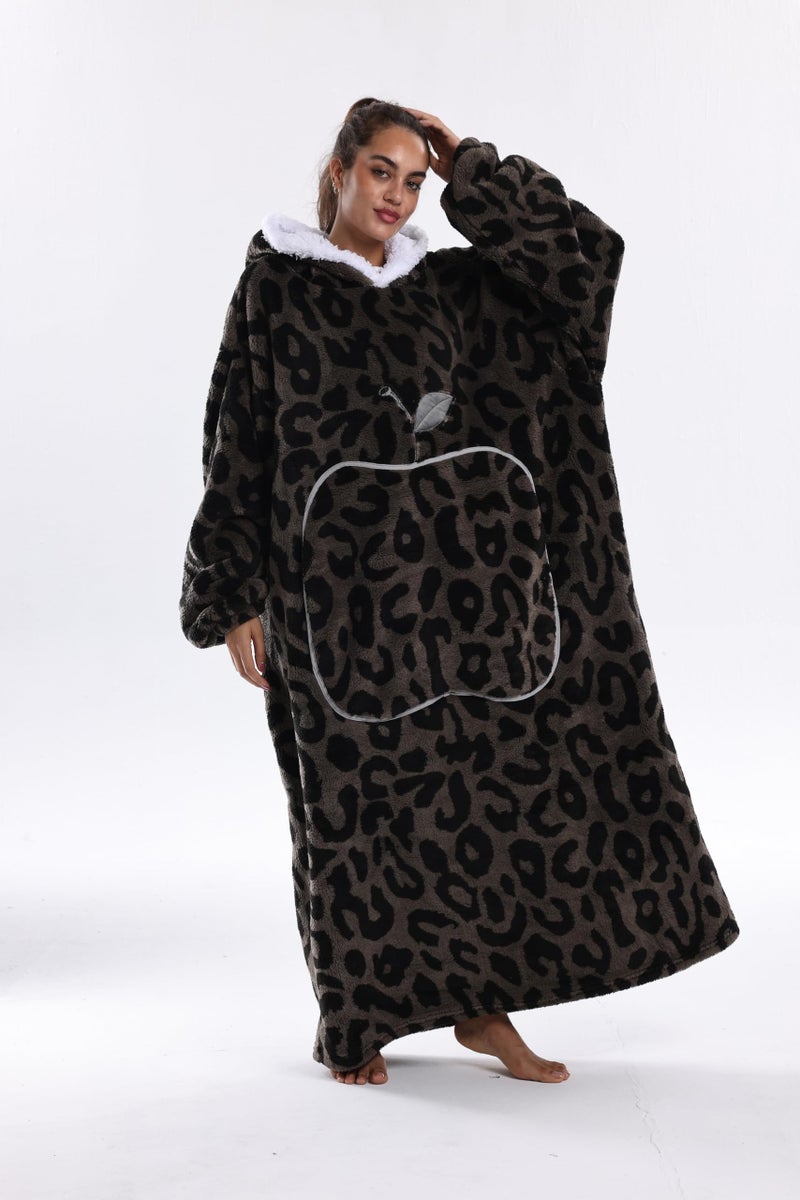 Capecage Wearable Blanket, Long Blanket Hoodie as Gifts for Women Men, Long Hooded Blanket for Men Women Blanket Hoodies (Brown Leopard Print) - Image 3