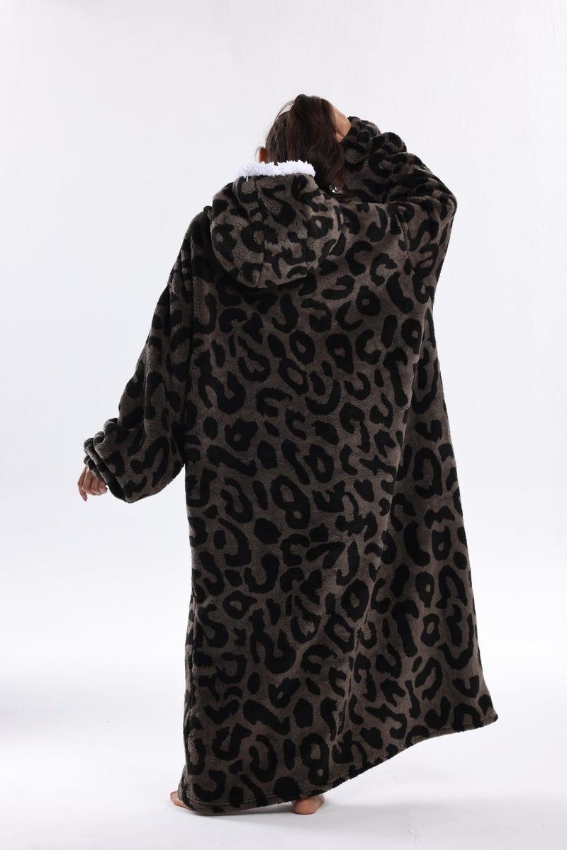 Capecage Wearable Blanket, Long Blanket Hoodie as Gifts for Women Men, Long Hooded Blanket for Men Women Blanket Hoodies (Brown Leopard Print) - Image 5