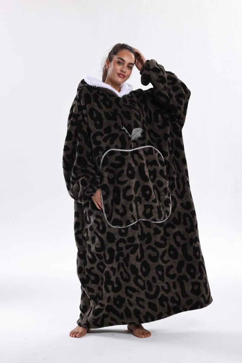 Capecage Wearable Blanket, Long Blanket Hoodie as Gifts for Women Men, Long Hooded Blanket for Men Women Blanket Hoodies (Brown Leopard Print) - Image 2