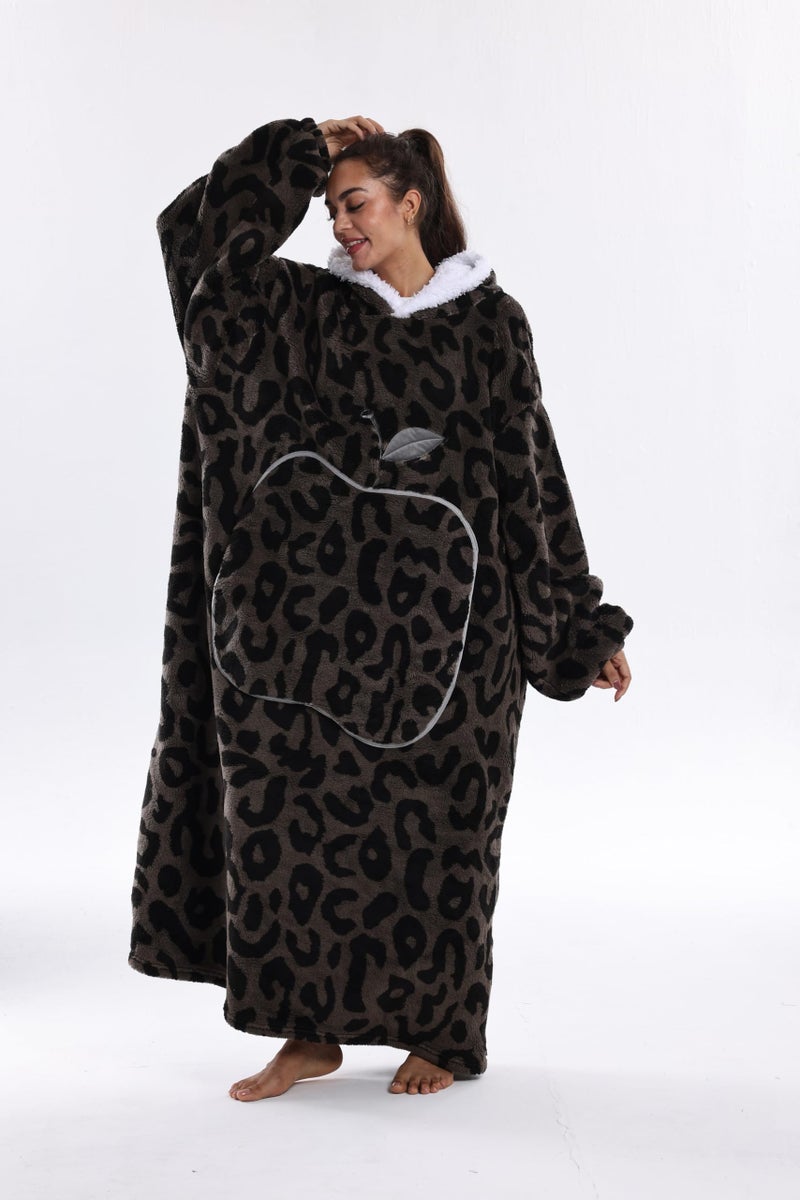 Capecage Wearable Blanket, Long Blanket Hoodie as Gifts for Women Men, Long Hooded Blanket for Men Women Blanket Hoodies (Brown Leopard Print) - Image 4