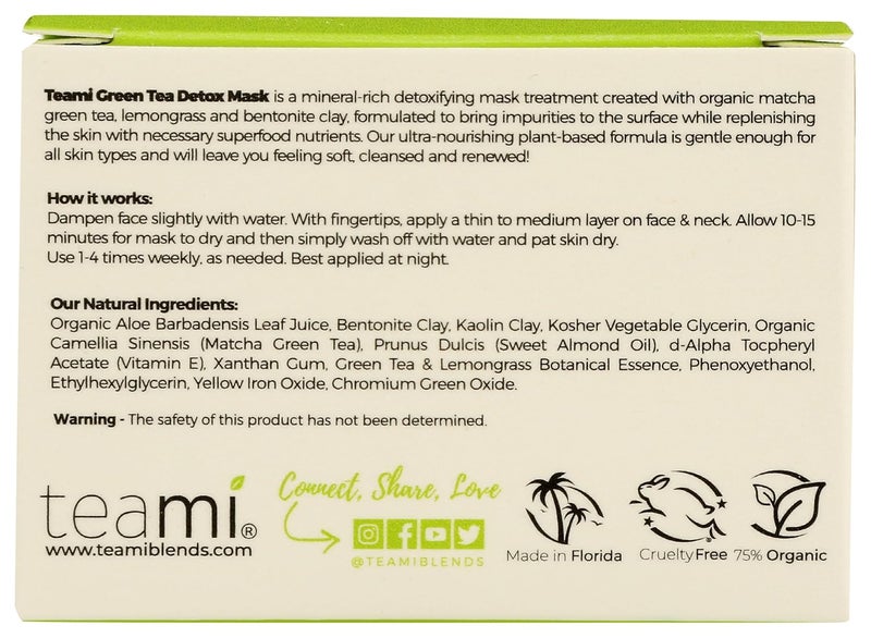 teami Teami Detox Face Mask for Hydraiting Moisturizing  Purifying Blackhead Remover Green Tea Deep Cleanse Mask reduces Acne  oil Pore Minimizer Clay Mask for All Skin Types 35 OZ - Image 2