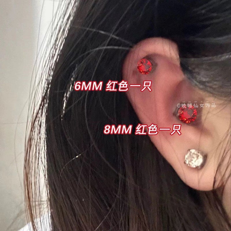 2024 New Colorful Zircon Magnetic Ear Studs Clip-on for Women 8MM [red pair]]