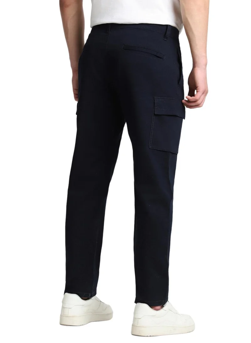 Dennis Lingo Navy Cargo Trousers for Men, Slim Fit, Cotton Lycra