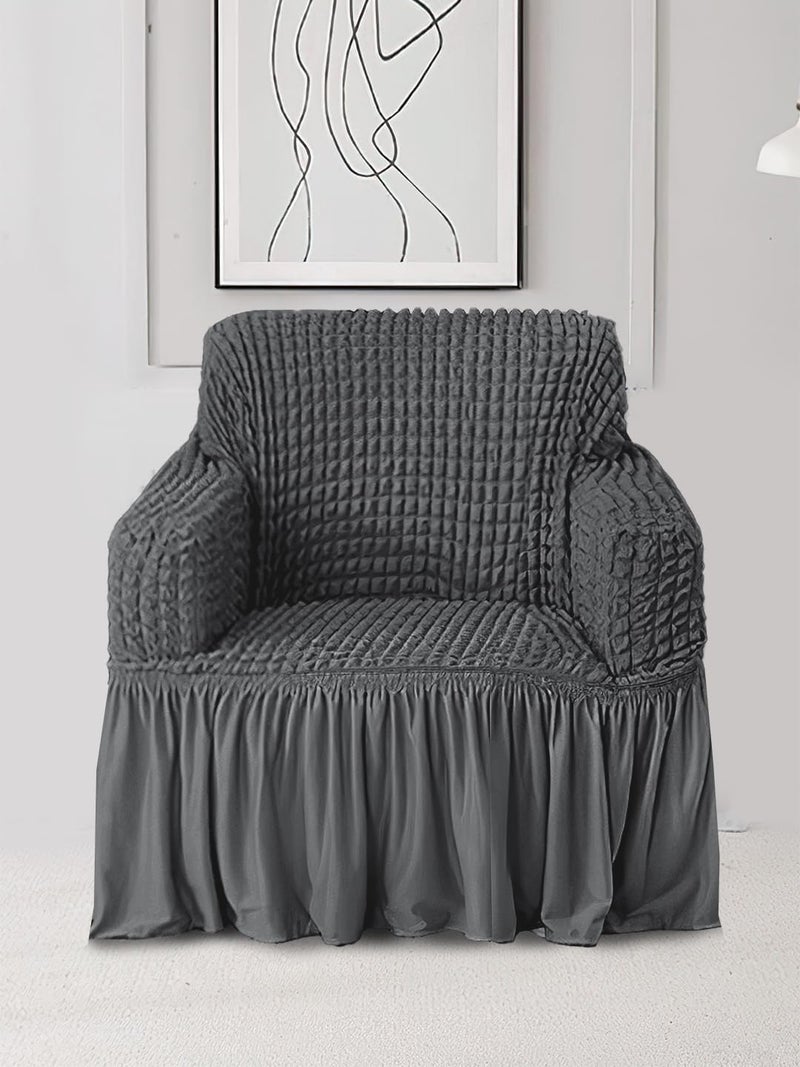 Umi Stretch Sofa Slipcover Easy Fitted Sofa Couch Cover with Skirt Dark Grey 1 Seater Pack of 1
