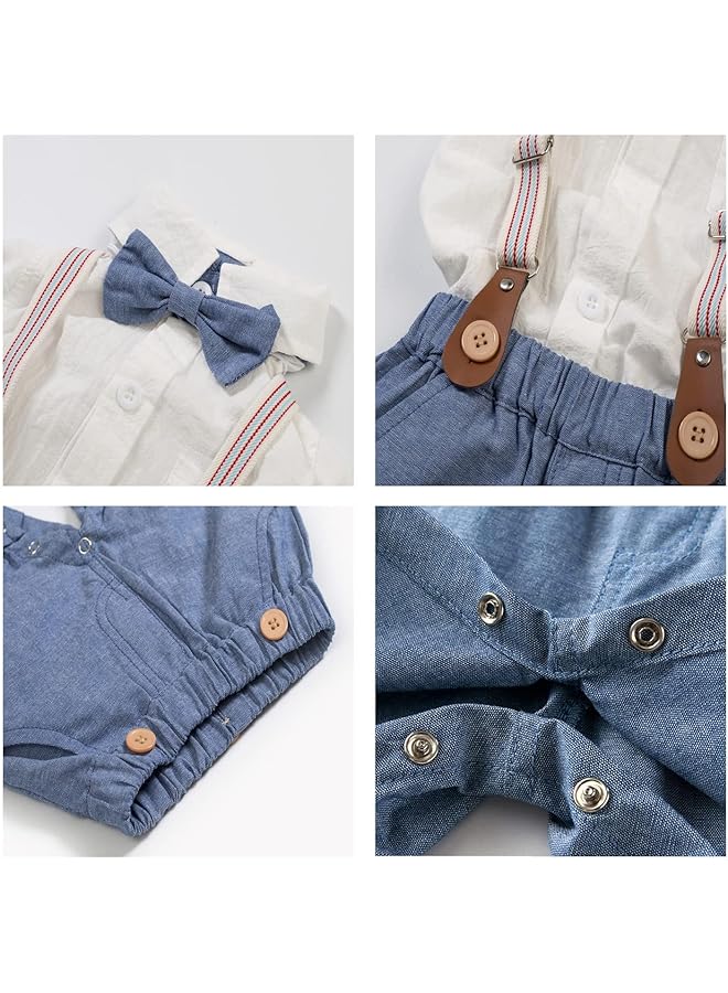 erorex Baby Boy Formal Short Set Toddler Summer Gentleman Outfit Kid Short Sleeve Bowtie Shirt Suspender - Image 2