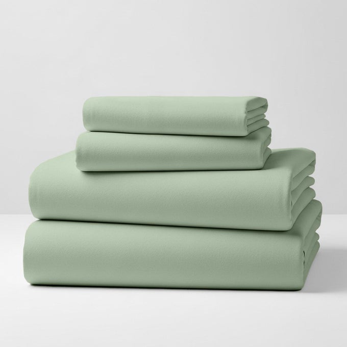 COTTON FLANNEL SHEET SET DOUBLE BRUSHED FOR ADDED SOFTNESS COMFORT DEEP POCKET FITTED SHEET UP TO 16 4 PIECE SET QUEEN SAGE