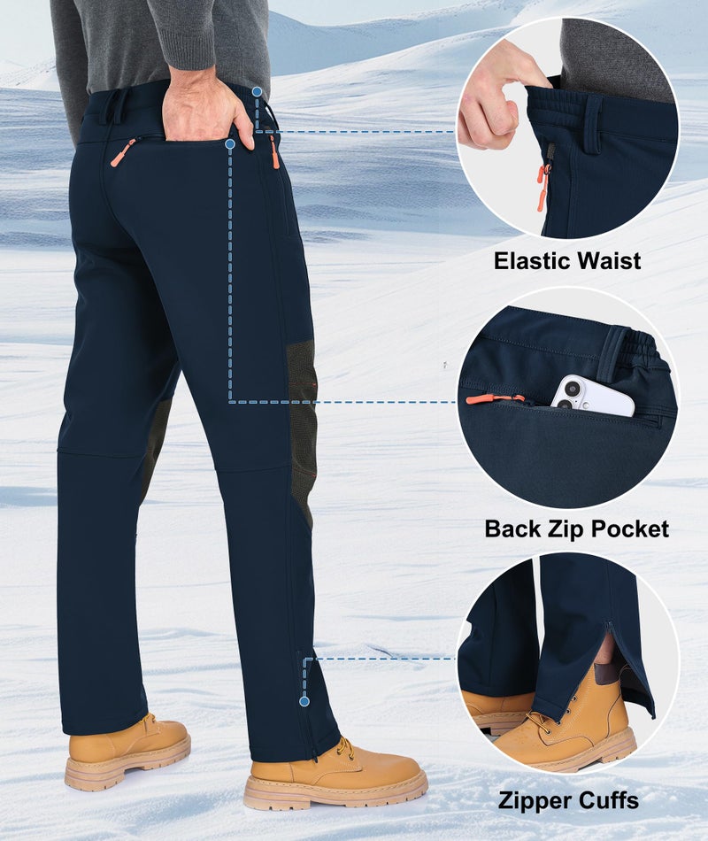 Zoofly Mens Snowboard Pants Warm Outdoor Winter Pants for Men Water Resistant Fleece Linning Thermal Ski Pants Navy Blue - Image 5