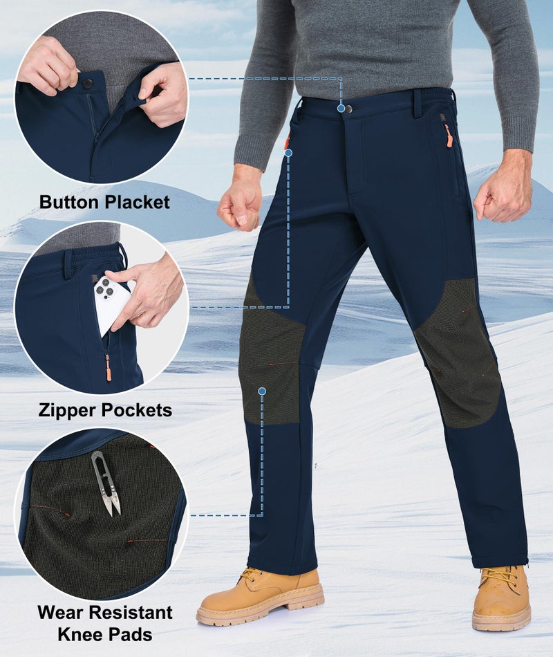 Zoofly Mens Snowboard Pants Warm Outdoor Winter Pants for Men Water Resistant Fleece Linning Thermal Ski Pants Navy Blue - Image 4