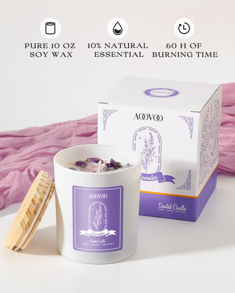 AOOVOO Lavender Scented Candles for Women - Aromatherapy Candle with Crystals Inside, 10oz Soy Candles for Home Scented, Birthday Gifts Mothers Day Candle for Women Mom - Image 2