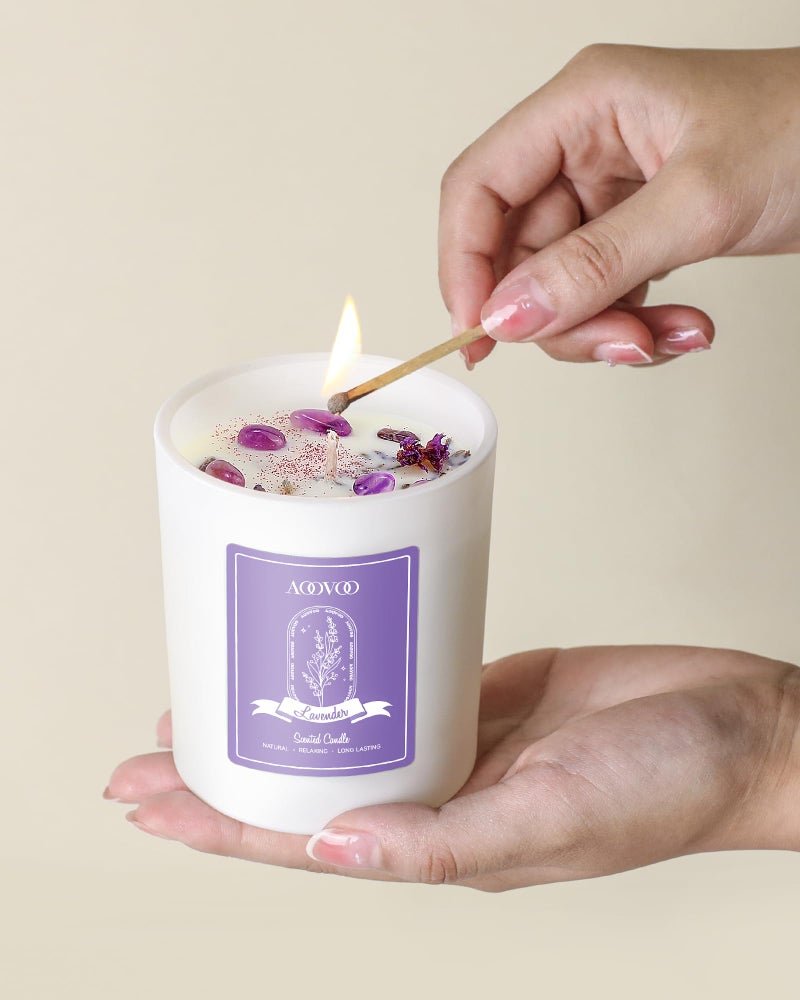 AOOVOO Lavender Scented Candles for Women - Aromatherapy Candle with Crystals Inside, 10oz Soy Candles for Home Scented, Birthday Gifts Mothers Day Candle for Women Mom - Image 5