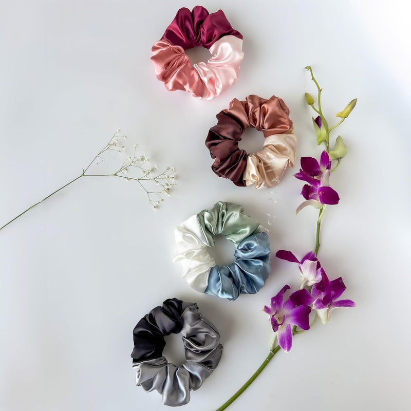 Silvr Bear Satin Scrunchies for Women - Triple Tone - Scrunchies Set - 4 pack - Best Gift - Image 4