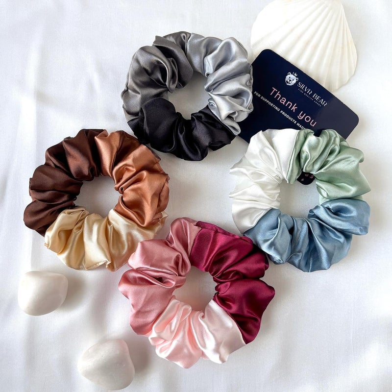 Silvr Bear Satin Scrunchies for Women - Triple Tone - Scrunchies Set - 4 pack - Best Gift - Image 1
