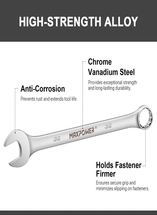 MAXPOWER 32mm Combination Wrench, Industrial Grade Spanners with Chrome Vanadium Steel, Sand Blasted Finish, Forged Heat-Treated - SAE - Image 2