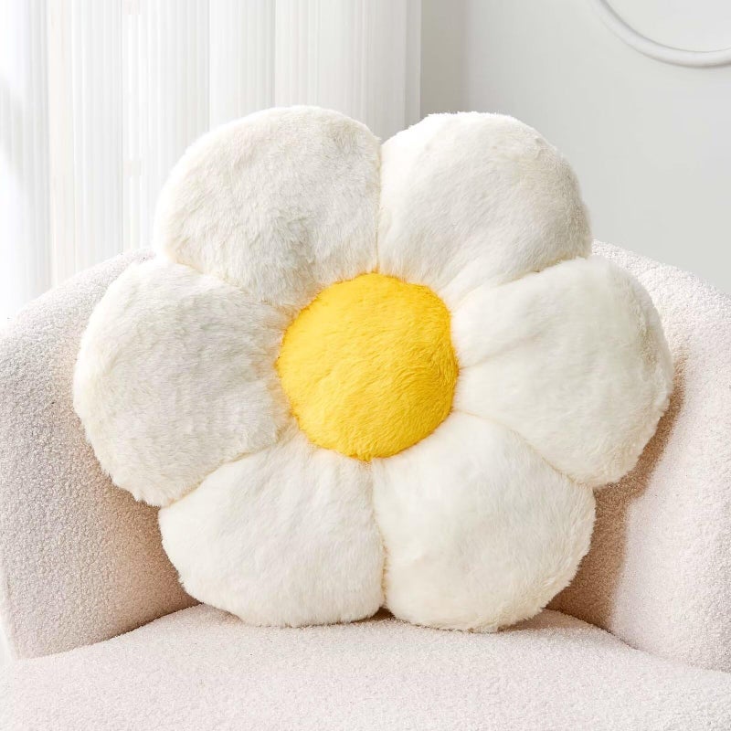 Kcvvcr White Flower Plush Throw Pillow Cute Decorative Flower Shaped with Faux Rabbit Fur 149 Soft Throw Pillow for Bedroom Living Room - Image 2