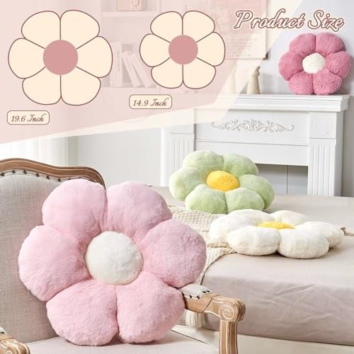 Kcvvcr White Flower Plush Throw Pillow Cute Decorative Flower Shaped with Faux Rabbit Fur 149 Soft Throw Pillow for Bedroom Living Room - Image 3