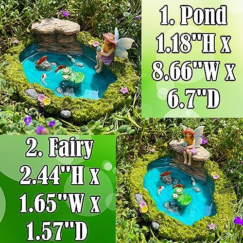 Mood Lab Fairy Garden - Miniature Fish Pond & Fairy Figurine Kit - 2 pcs Set of Garden Accessories - Outdoor or House Decor - Image 3