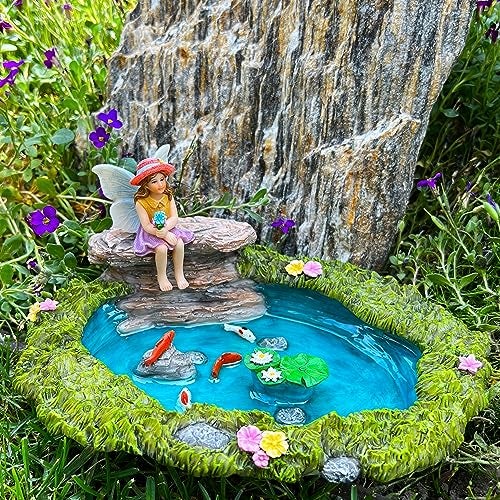 Mood Lab Fairy Garden - Miniature Fish Pond & Fairy Figurine Kit - 2 pcs Set of Garden Accessories - Outdoor or House Decor - Image 4
