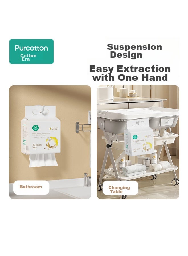 Purcotton Baby Soft Cotton Wipes, 100% Pure Cotton, Ultra-soft Hanging Face Towels, Cream And Dry Use, Suitable For Adults, 220 Sheets, 2 Packs - Image 3