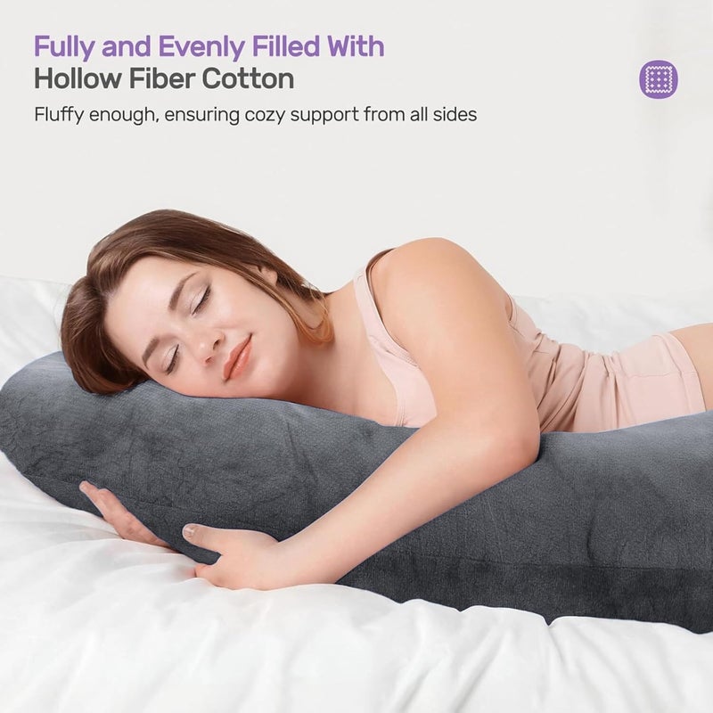 Maatrikaa UShaped Maternity Pillow Pregnancy Postpartum Support for Back Pain Sciatica Breastfeeding Sleep with Soft Velvet Removable Cover Grey - Image 3