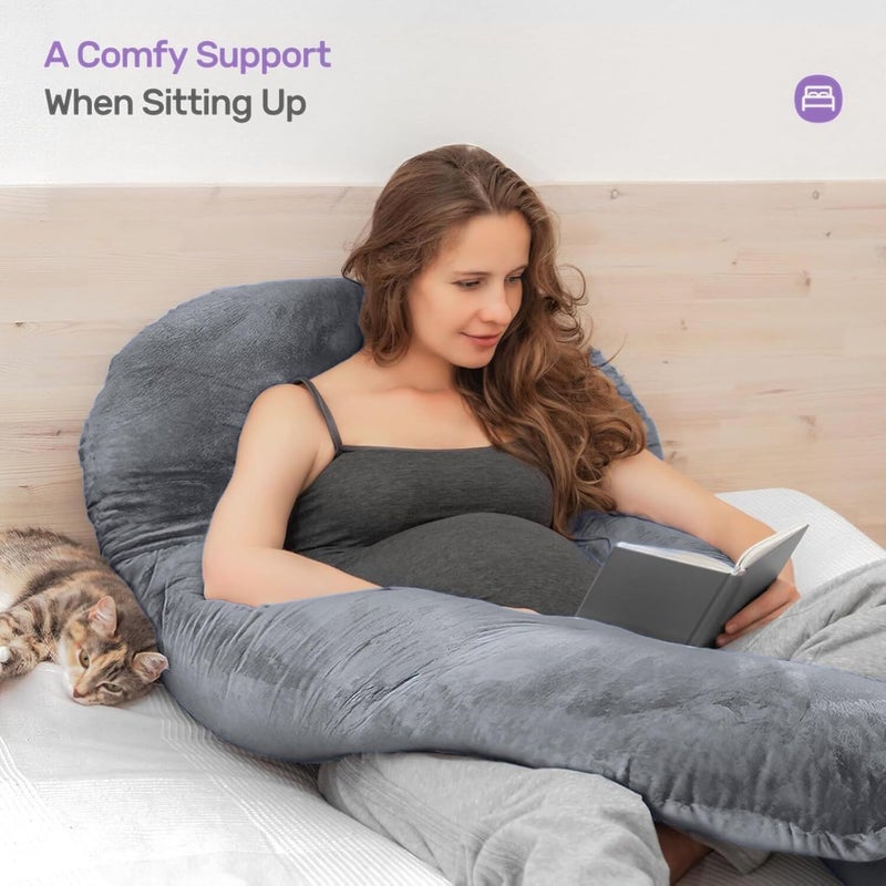 Maatrikaa UShaped Maternity Pillow Pregnancy Postpartum Support for Back Pain Sciatica Breastfeeding Sleep with Soft Velvet Removable Cover Grey - Image 4
