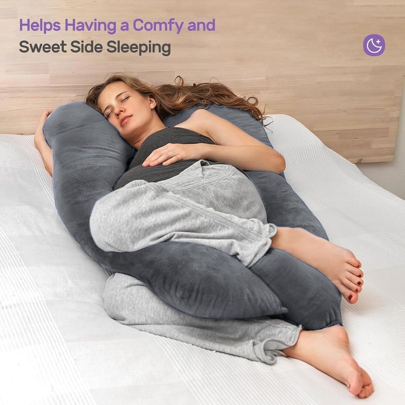 Maatrikaa UShaped Maternity Pillow Pregnancy Postpartum Support for Back Pain Sciatica Breastfeeding Sleep with Soft Velvet Removable Cover Grey - Image 2