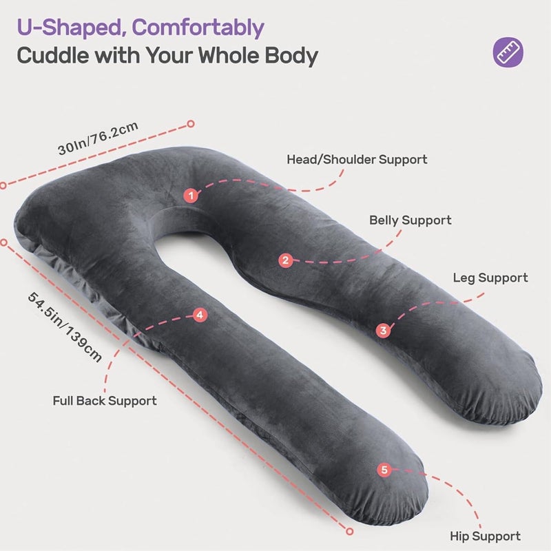 Maatrikaa UShaped Maternity Pillow Pregnancy Postpartum Support for Back Pain Sciatica Breastfeeding Sleep with Soft Velvet Removable Cover Grey - Image 5