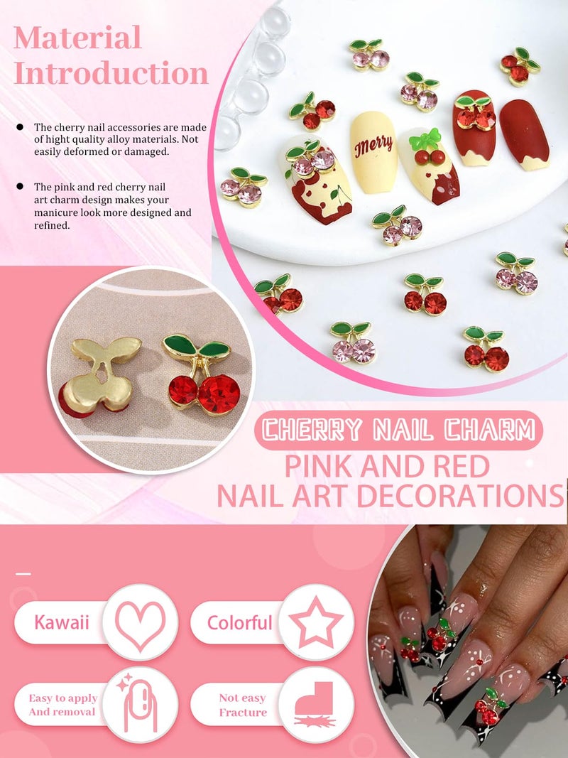 Wsimily 40Pcs Cherry Nail Charms, Wsimily 3D Cute Nail Art Charms Pink and Red Shiny Rhinestone Crystals Nail Accessories for Women Girls Nail Decorations DIY Craft Jewelry - Image 3
