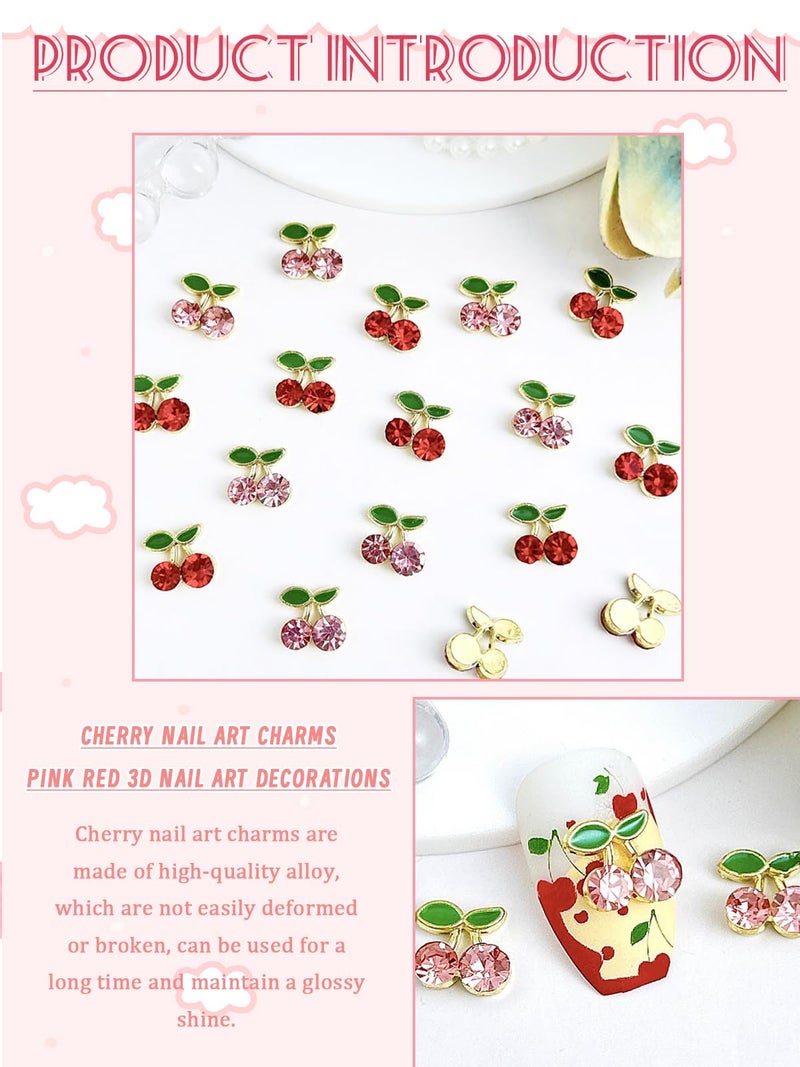 Wsimily 40Pcs Cherry Nail Charms, Wsimily 3D Cute Nail Art Charms Pink and Red Shiny Rhinestone Crystals Nail Accessories for Women Girls Nail Decorations DIY Craft Jewelry - Image 4