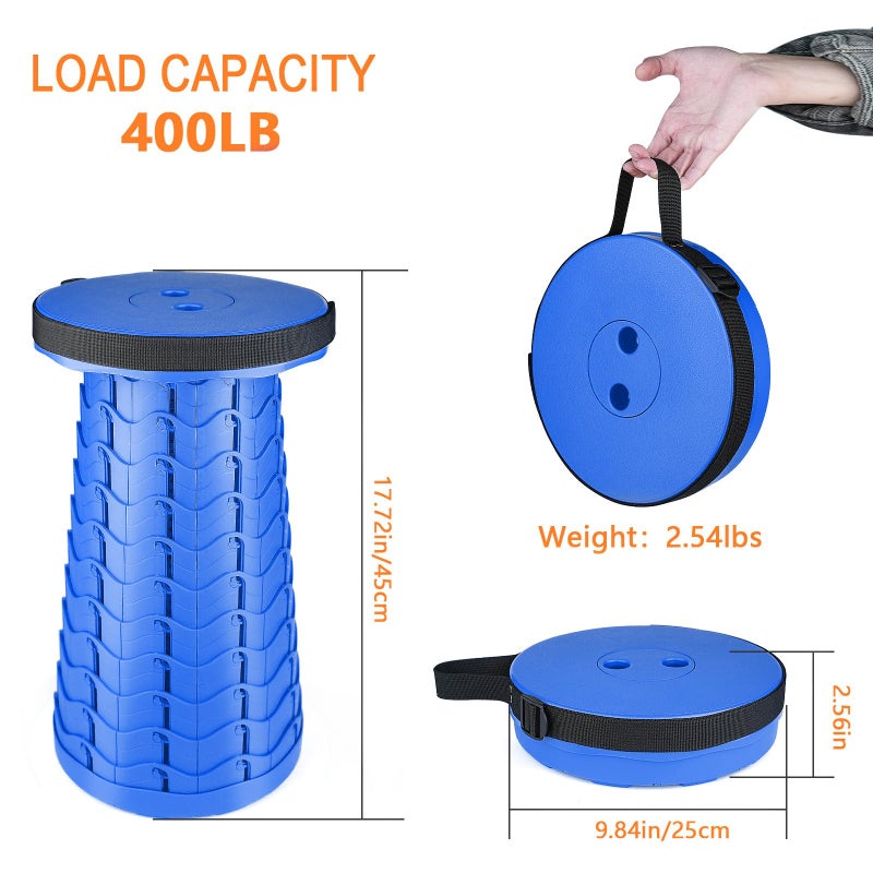 Boreeman Boreeman Upgraded Folding Stool Lightweight Yet More Sturdy with Load Capacity 400lbs Portable Collapsible Stool Retractable Stool for Camping Fishing Hiking BBQ (All Blue)  - Image 2