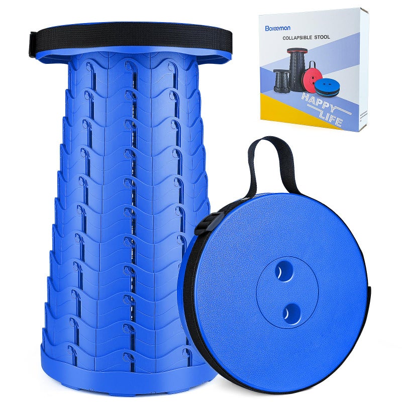 Boreeman Boreeman Upgraded Folding Stool Lightweight Yet More Sturdy with Load Capacity 400lbs Portable Collapsible Stool Retractable Stool for Camping Fishing Hiking BBQ (All Blue)  - Image 1