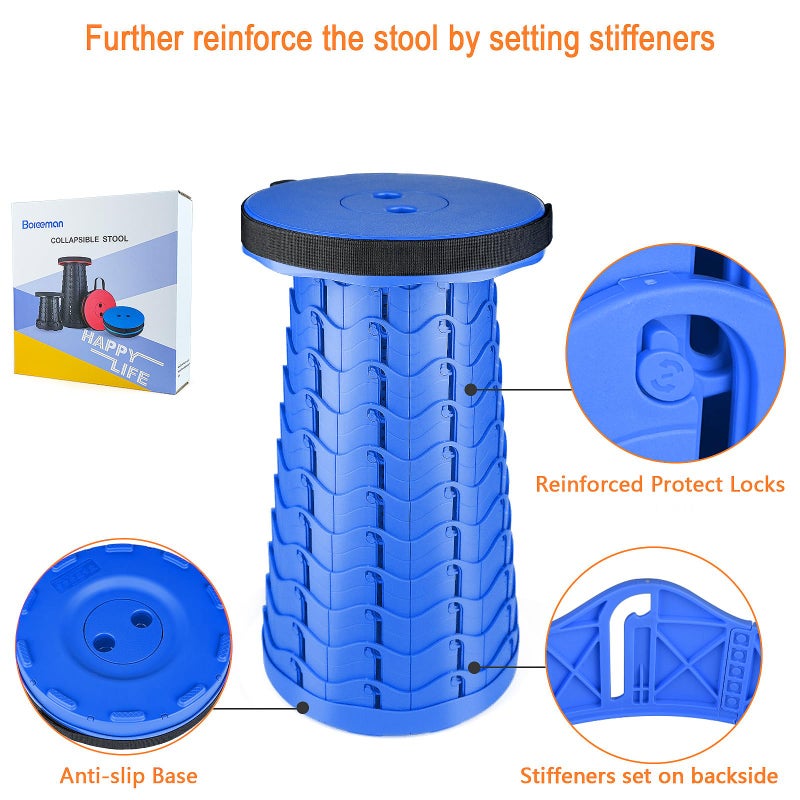 Boreeman Boreeman Upgraded Folding Stool Lightweight Yet More Sturdy with Load Capacity 400lbs Portable Collapsible Stool Retractable Stool for Camping Fishing Hiking BBQ (All Blue)  - Image 3
