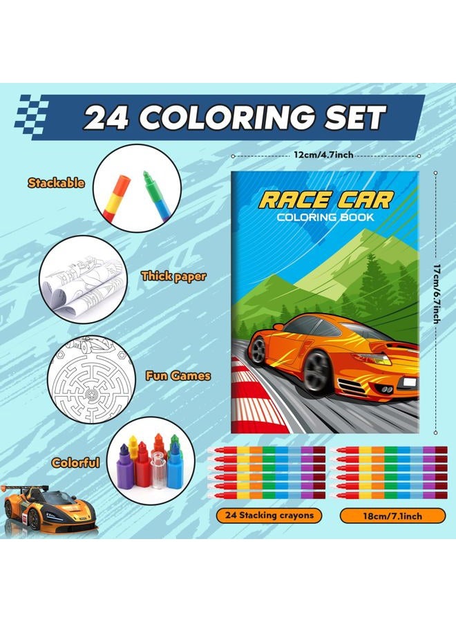 BenLouis 24 Race Car Mini Coloring Books Kids with 24 Stacking Crayons Racing Theme Party Favors Activity Books Bulk for Kids Fast Racecar Wheel Birthday Goodie Bag Gift Stuffer Classroom Reward - Image 2