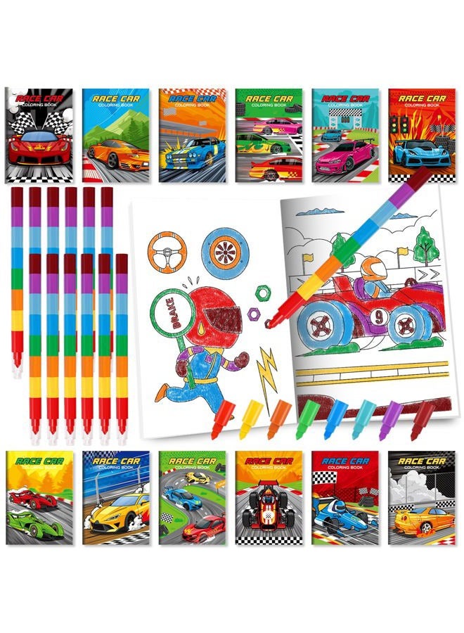 BenLouis 24 Race Car Mini Coloring Books Kids with 24 Stacking Crayons Racing Theme Party Favors Activity Books Bulk for Kids Fast Racecar Wheel Birthday Goodie Bag Gift Stuffer Classroom Reward - Image 1
