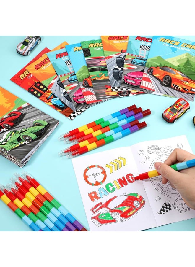 BenLouis 24 Race Car Mini Coloring Books Kids with 24 Stacking Crayons Racing Theme Party Favors Activity Books Bulk for Kids Fast Racecar Wheel Birthday Goodie Bag Gift Stuffer Classroom Reward - Image 3