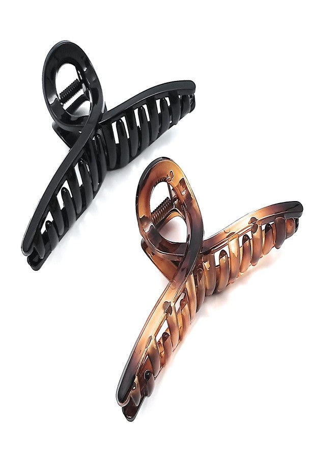 Fairytale Elegant Black& Brown Korean Style Big Hair Clutcher Hair Clip Claw Hair Accessories for Womens/Girls. Size 11Cm (Pack of 2). - Image 1