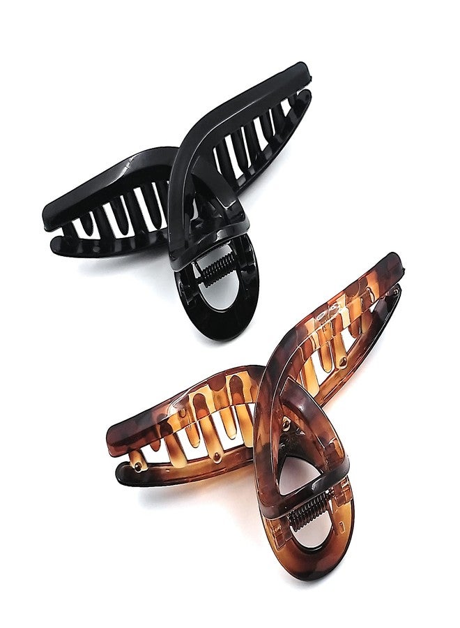 Fairytale Elegant Black& Brown Korean Style Big Hair Clutcher Hair Clip Claw Hair Accessories for Womens/Girls. Size 11Cm (Pack of 2). - Image 2