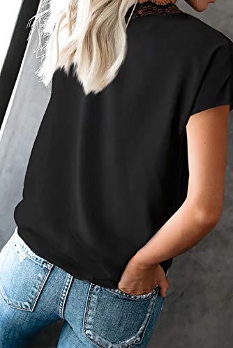 lime flare Women Business Casual Lace Trim Satin T-Shirt Tops Dressy Silk Lacy Tank Blouse Shirt (Black Eyelash Lace Short Sleeve,M) - Image 2